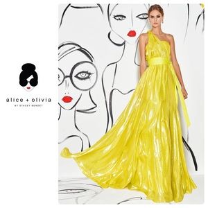 ALICE + OLIVIA Milan One Shoulder Gown With Waist Bow